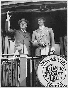 Franklin D Roosevelt on train in 1934