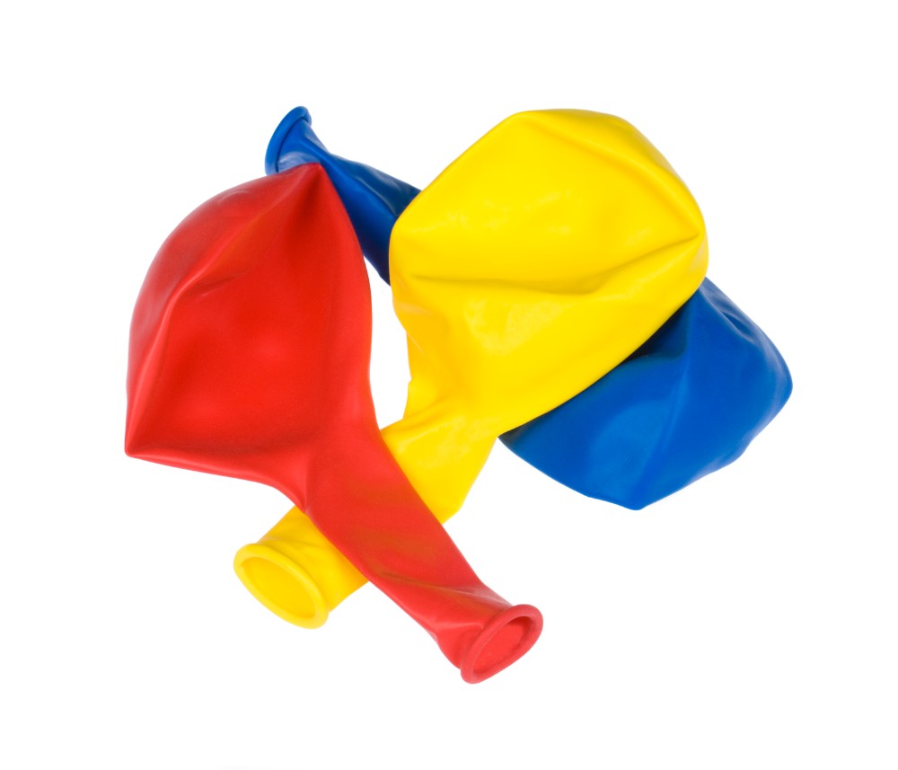three balloons in primary colors