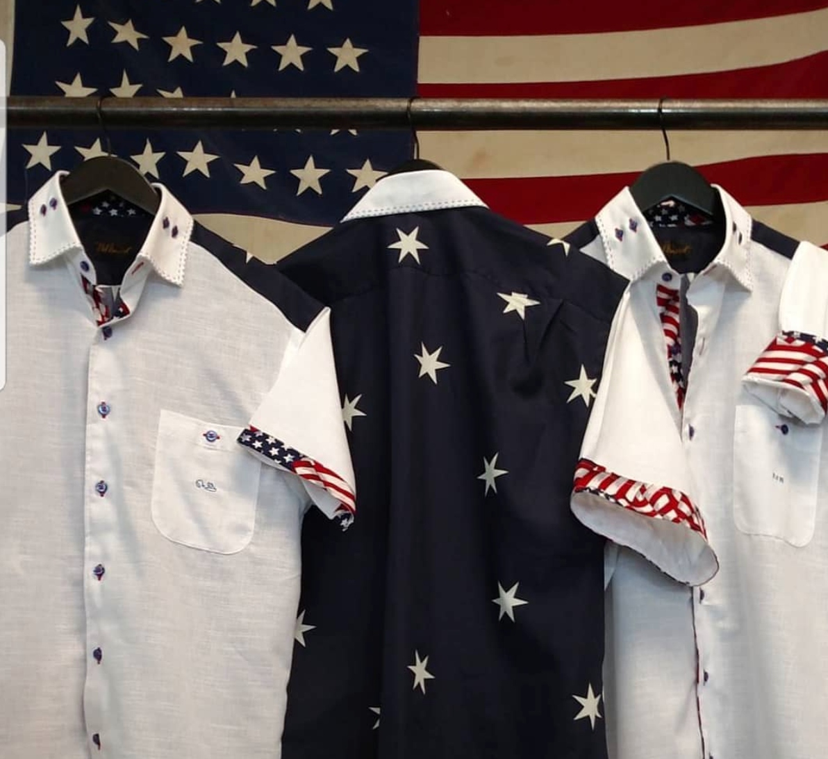 custom short sleeve shirt with american flag trim