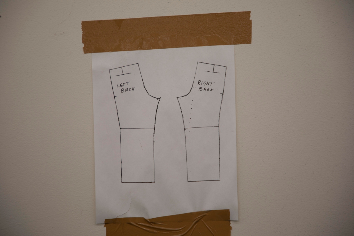 sketch of left and right panels of pants