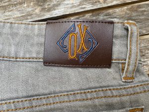 fancy monogram in custom denim leather patch