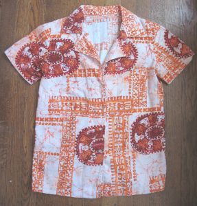 orange red and white vintage hawaiian shirt