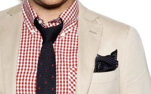knit tie with cotton khaki suit