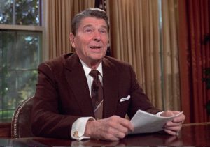 president reagan in a brown suit