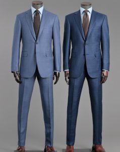 two mannequins in versatile blue suits