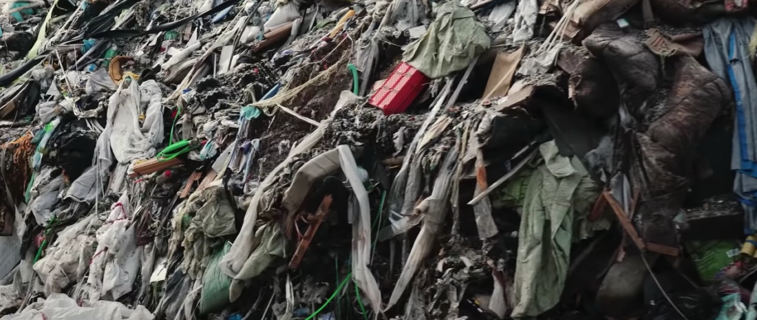 used clothing in a landfill