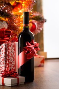 gift wrapped bottle of wine
