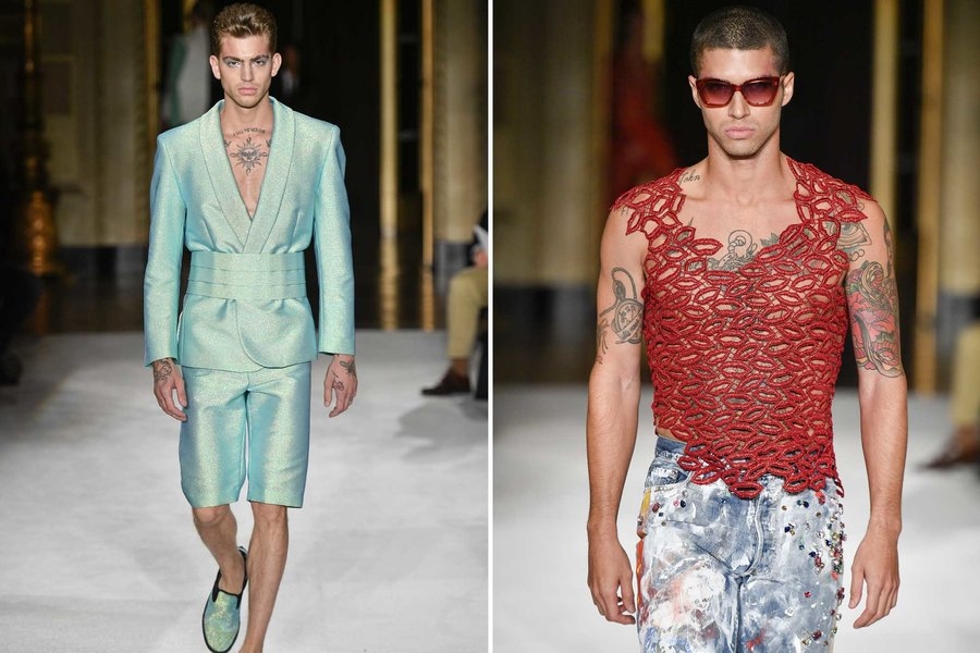 two men on fashion runway