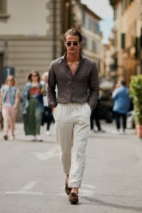 italian man in drawstring pants