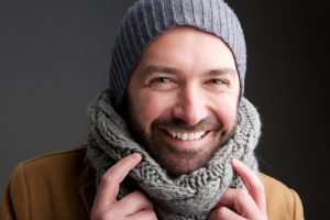 grey scarf with grey hat