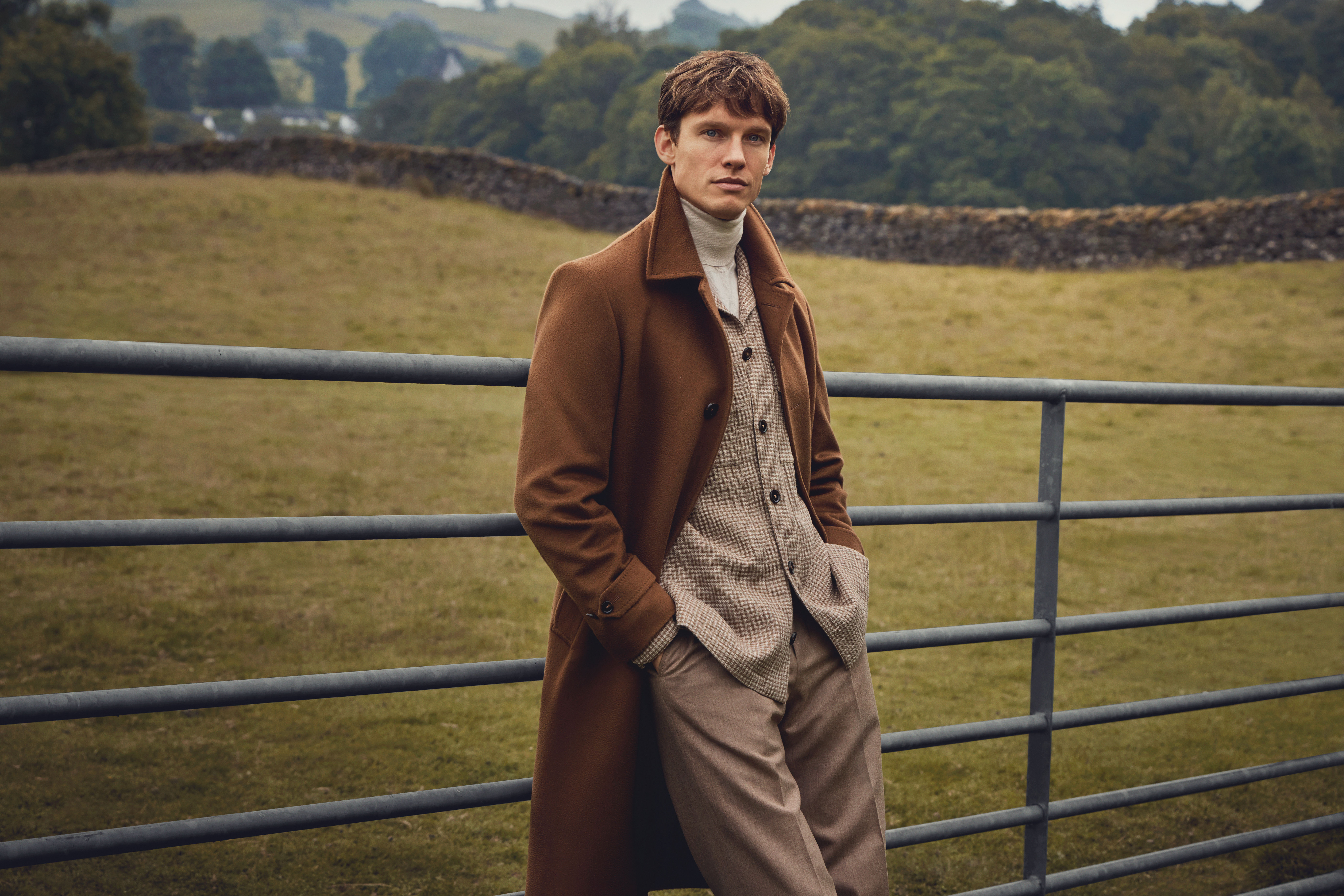 Man in a Scabal overcoat outside